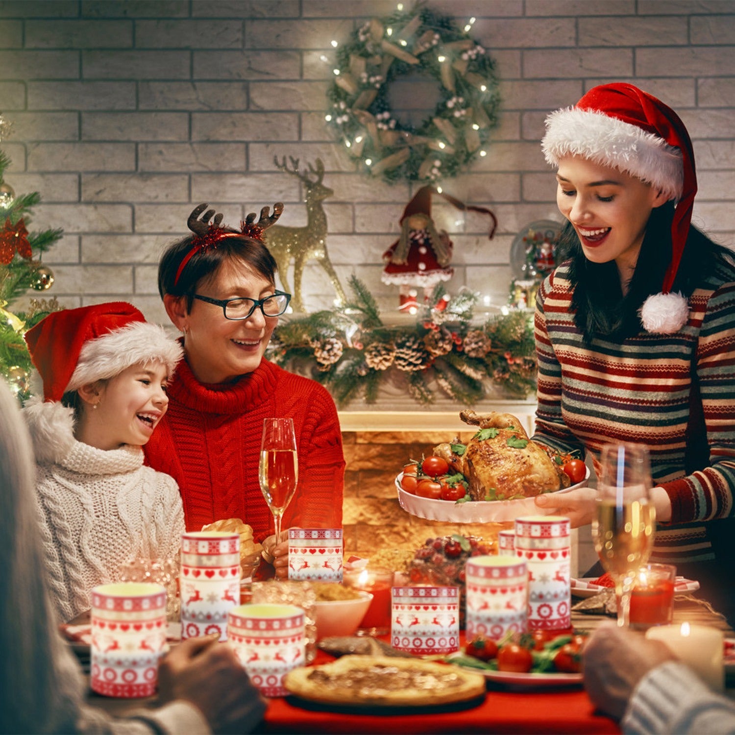 3-Pack Christmas Flameless LED Candles Deer Flickering Candle Lights Pillar Candles With 3 Lighting Modes Timer Remote Control