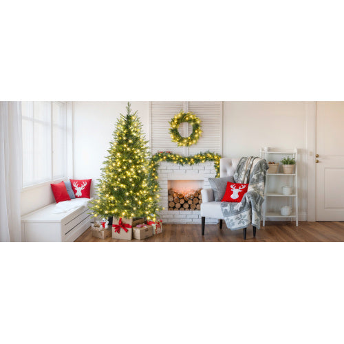 6FT Pre-Lit Aspen Fir Artificial Christmas Tree With Wreath & Garland,Grass Green Xmas Tree With 380 Multi-Color LED Lights, 11 Lighting Modes, 861 PE Branch Tips, For Indoor Holiday Decor