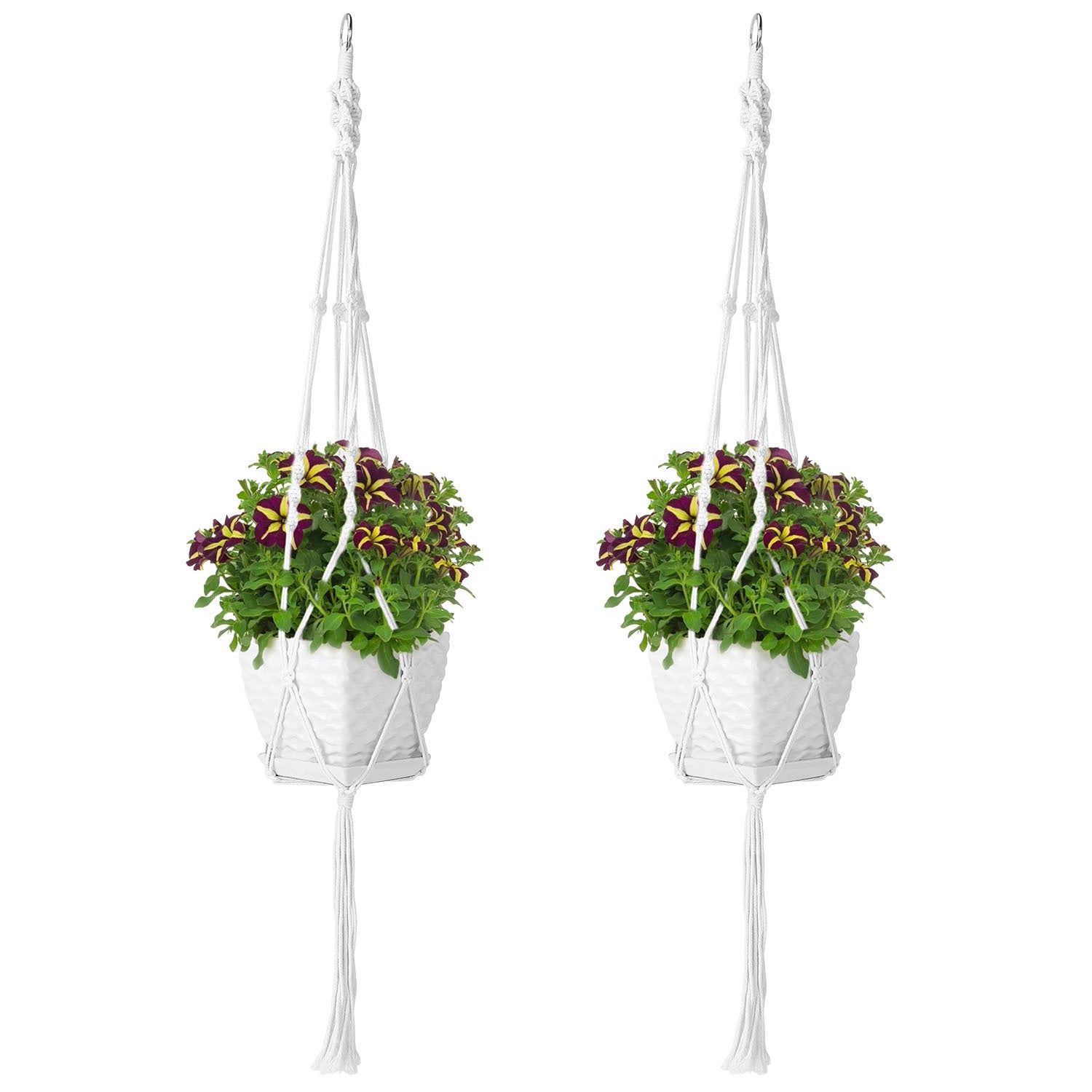 2Pcs Plant Hanger Flowerpot Net Bag 40in Cotton Rope Plant Hangers 4Legs Plant Hanger Fit For Round Or Square Plant Pot